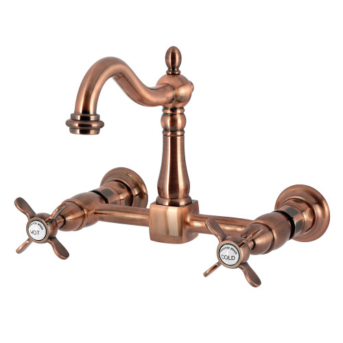 Kingston Brass Essex Two-Handle Wall Mount Bridge Kitchen Faucet, Antique Copper - KS126BEXAC