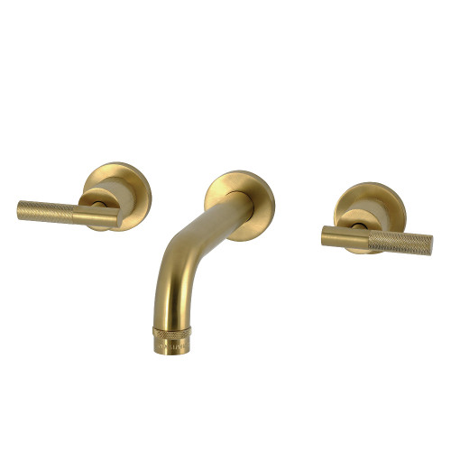 Kingston Brass Convergent Double-Handle Wall Mount Bathroom Faucet with Knurled Handle, Brushed Brass - KS8127KNL