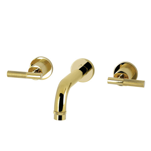 Kingston Brass Convergent Double-Handle Wall Mount Bathroom Faucet with Knurled Handle, Polished Brass - KS8122KNL