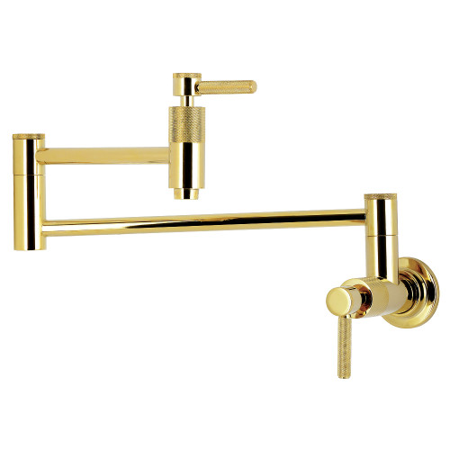 Kingston Brass Convergent Wall Mount Pot Filler Faucet with Knurled Handle, Polished Brass - KS8102KNL