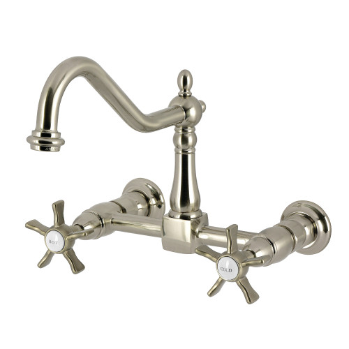 Kingston Brass Hamilton Two-Handle Wall Mount Bridge Kitchen Faucet, Brushed Nickel - KS1248NX