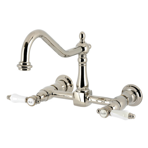 Kingston Brass Bel-Air Two-Handle Wall Mount Bridge Kitchen Faucet, Polished Nickel - KS1246BPL