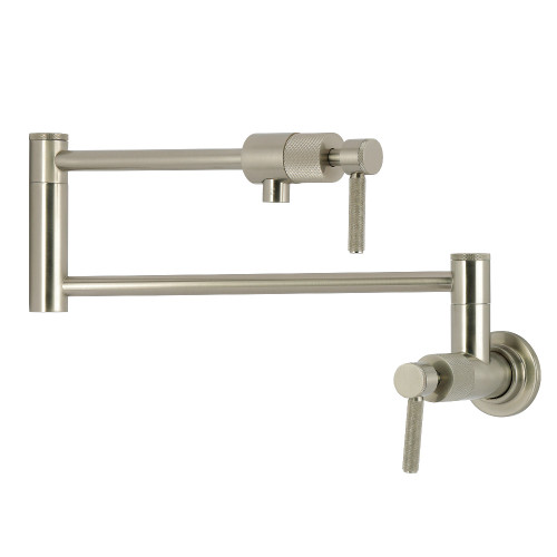 Kingston Brass Convergent Wall Mount Pot Filler Faucet with Knurled Handle, Brushed Nickel - KS4108KNL