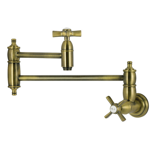 Kingston Brass Millennium Wall Mount Pot Filler Faucet, Antique Brass - KS3103ZX