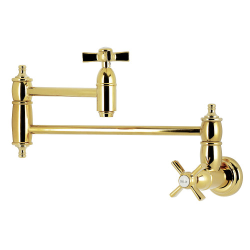 Kingston Brass Millennium Wall Mount Pot Filler Faucet, Polished Brass - KS3102ZX