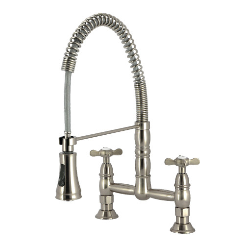 Kingston Brass Essex Double-Handle Deck-Mount Pre-Rinse Bridge Kitchen Faucet, Brushed Nickel - GS1278BEX