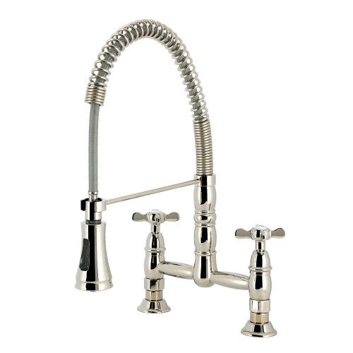 Kingston Brass Essex Double-Handle Deck-Mount Pre-Rinse Bridge Kitchen Faucet, Polished Nickel - GS1276BEX