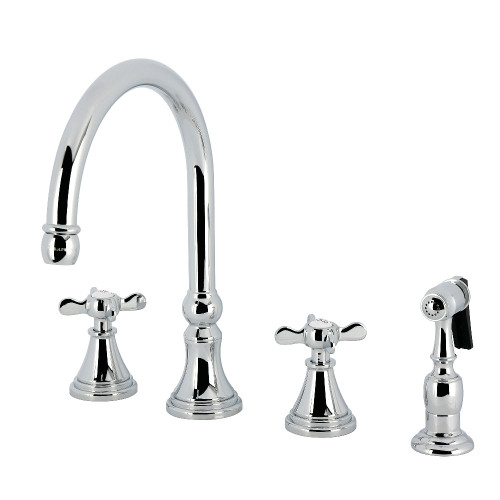 Kingston Brass Essex Double-Handle Widespread Kitchen Faucet with Brass Sprayer, Polished Chrome - KS2791BEXBS