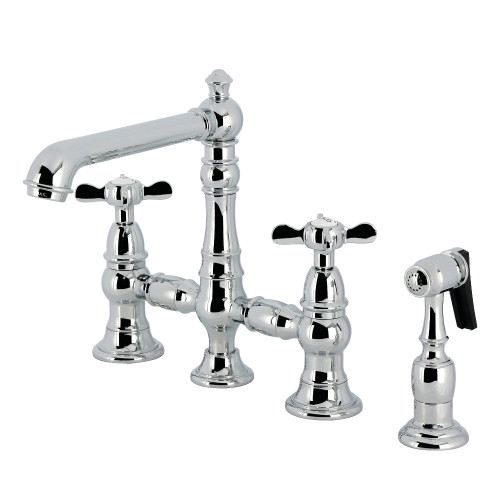 Kingston Brass Essex Bridge Kitchen Faucet with Brass Sprayer, Polished Chrome - KS7271BEXBS