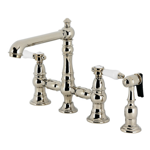 Kingston Brass Bel-Air Bridge Kitchen Faucet with Brass Sprayer, Polished Nickel - KS7276BPLBS