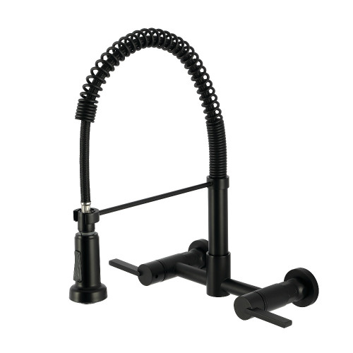 Kingston Brass Continental Double-Handle Wall-Mount Pre-Rinse Bridge Kitchen Faucet, Matte Black - GS8180CTL