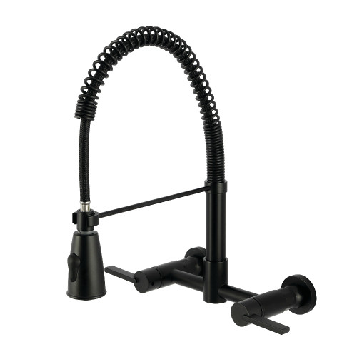 Kingston Brass Continental Double-Handle Wall-Mount Pre-Rinse Bridge Kitchen Faucet, Matte Black - GS8280CTL