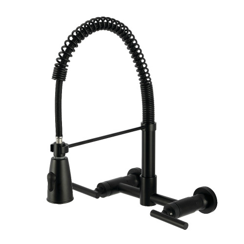 Kingston Brass Manhattan Double-Handle Wall-Mount Pre-Rinse Bridge Kitchen Faucet, Matte Black - GS8280CML