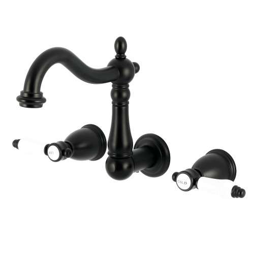 Kingston Brass Bel-Air Double-Handle Wall Mount Bathroom Faucet, Matte Black - KS1250BPL