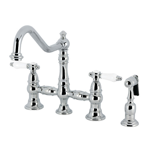 Kingston Brass Bel-Air Bridge Kitchen Faucet with Brass Sprayer, Polished Chrome - KS3271BPLBS