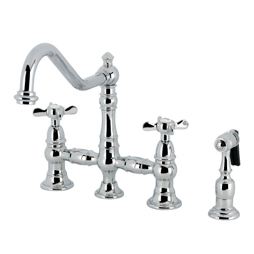Kingston Brass Essex Bridge Kitchen Faucet with Brass Sprayer, Polished Chrome - KS3271BEXBS