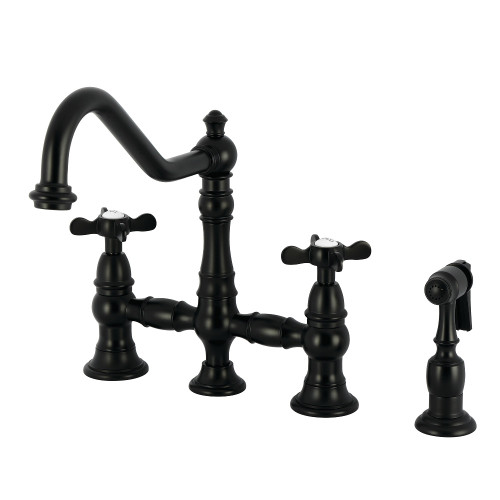 Kingston Brass Essex Bridge Kitchen Faucet with Brass Sprayer, Matte Black - KS3270BEXBS