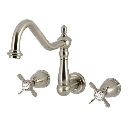 Kingston Brass Essex Two-Handle Wall Mount Kitchen Faucet, Brushed Nickel - KS1288BEX