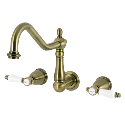 Kingston Brass Bel-Air Two-Handle Wall Mount Kitchen Faucet, Antique Brass - KS1283BPL