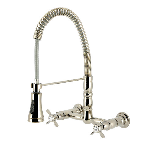 Kingston Brass Essex Double-Handle Wall-Mount Pre-Rinse Bridge Kitchen Faucet, Polished Nickel - GS1246BEX