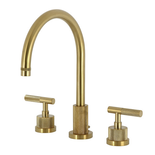 Kingston Brass Convergent Widespread Bathroom Faucet with Knurled Handle and Brass Pop-Up, Brushed Brass - KS8927KNL