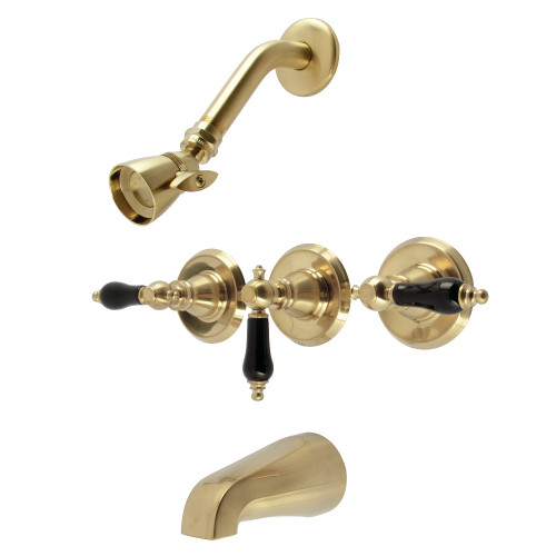 Kingston Brass Duchess Triple-Handle Tub and Shower Faucet, Brushed Brass - KB237AKL