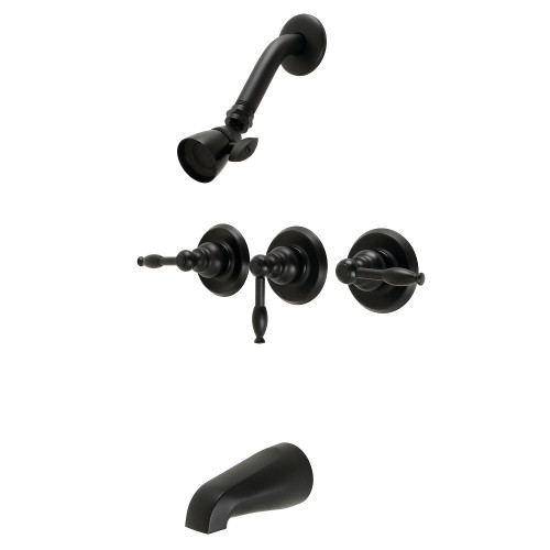 Kingston Brass Knight Triple-Handle Tub and Shower Faucet, Matte Black - KB230KL