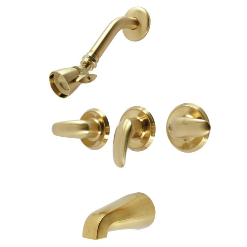 Kingston Brass Legacy Triple-Handle Tub and Shower Faucet, Brushed Brass - KB6237LL