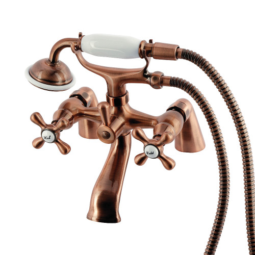 Kingston Brass Kingston 6" Center Deck-Mount Clawfoot Tub Faucet with Hand Shower, Antique Copper - KS267AC