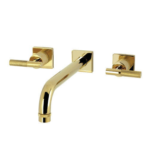 Kingston Brass Convergent Two-Handle Wall Mount Roman Tub Faucet with Knurled Handle, Polished Brass - KS6022KNL
