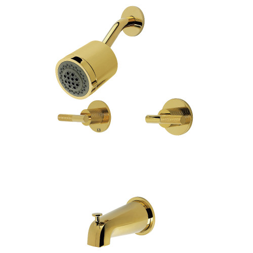 Kingston Brass Convergent Double-Handle Tub and Shower Faucet with Knurled Handle, Polished Brass - KBX8142KNL