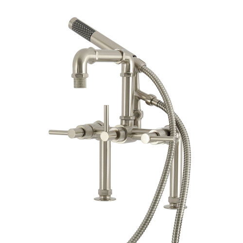 Kingston Brass Concord 7" Center Deck-Mount Clawfoot Tub Faucet with Hand Shower, Brushed Nickel - AE6408DL
