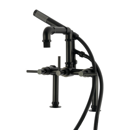Kingston Brass Concord 7" Center Deck-Mount Clawfoot Tub Faucet with Hand Shower, Matte Black - AE6400DL