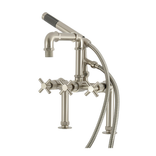 Kingston Brass Concord 7" Center Deck-Mount Clawfoot Tub Faucet with Hand Shower, Brushed Nickel - AE6408DX