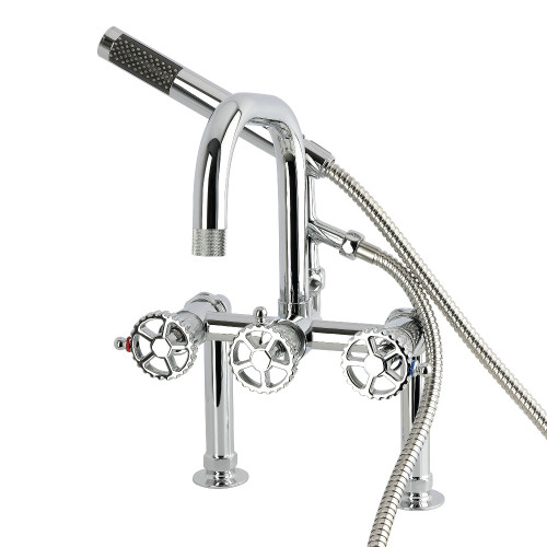Kingston Brass Fuller 7" Center Deck-Mount Clawfoot Tub Faucet with Hand Shower, Polished Chrome - AE6001CG