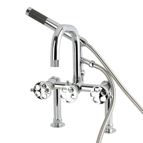 Kingston Brass Webb 7" Center Deck-Mount Clawfoot Tub Faucet with Knurled Handle and Hand Shower, Polished Chrome - AE6001RKX