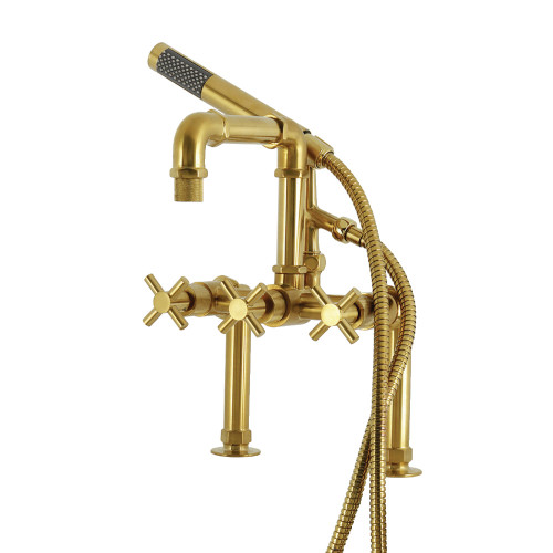 Kingston Brass Concord 7" Center Deck-Mount Clawfoot Tub Faucet with Hand Shower, Brushed Brass - AE6407DX