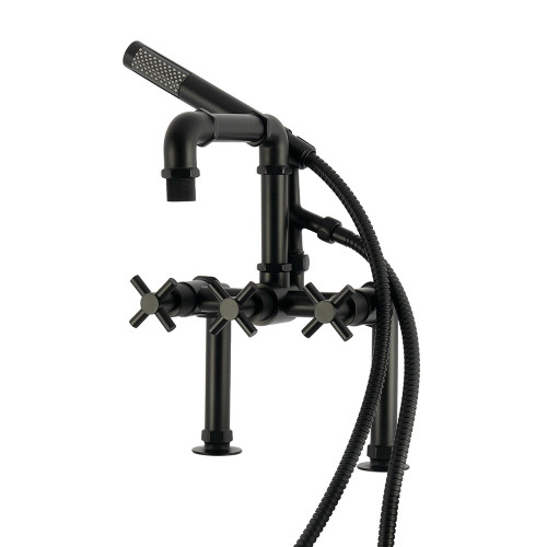 Kingston Brass Concord 7" Center Deck-Mount Clawfoot Tub Faucet with Hand Shower, Matte Black - AE6400DX