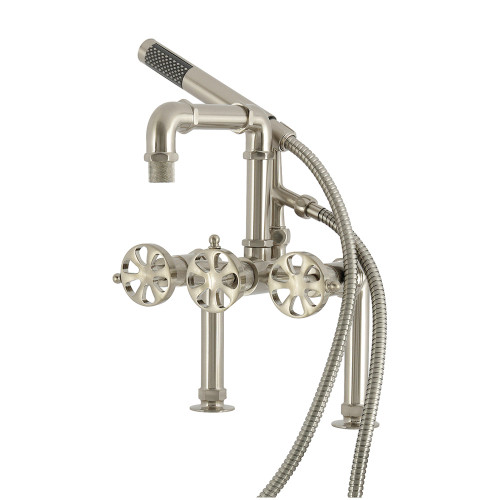 Kingston Brass Belknap 7" Center Deck-Mount Clawfoot Tub Faucet with Hand Shower, Brushed Nickel - AE6408RX