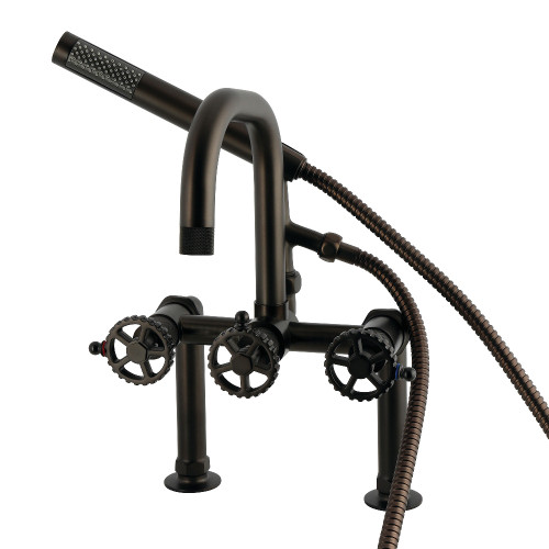 Kingston Brass Fuller 7" Center Deck-Mount Clawfoot Tub Faucet with Hand Shower, Oil Rubbed Bronze - AE6005CG