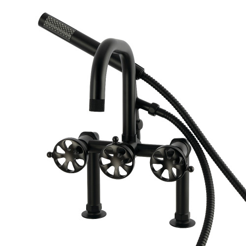 Kingston Brass Belknap 7" Center Deck-Mount Clawfoot Tub Faucet with Hand Shower, Matte Black - AE6000RX