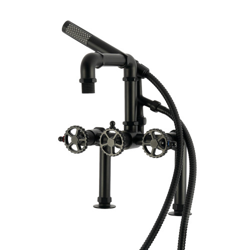 Kingston Brass Fuller 7" Center Deck-Mount Clawfoot Tub Faucet with Hand Shower, Matte Black - AE6400CG