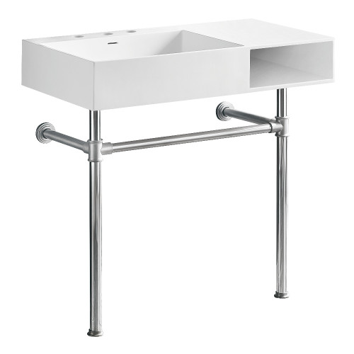 Kingston Brass Aurelius 36" Solid Surface Console Sink with Stainless Steel Legs (8-Inch, 3-Hole), Matte White/Polished Chrome - KVPB3368SQA81