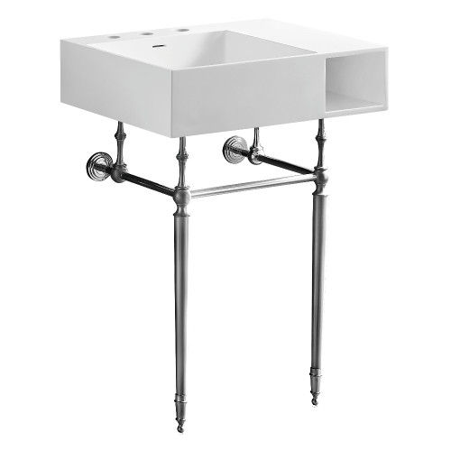 Kingston Brass Aurelius 24" Solid Surface Console Sink with Brass Legs (8-Inch, 3-Hole), Matte White/Polished Chrome - KVPB3248SQA1