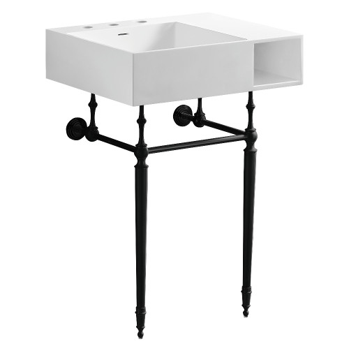 Kingston Brass Aurelius 24" Solid Surface Console Sink with Brass Legs (8-Inch, 3-Hole), Matte White/Matte Black - KVPB3248SQA0