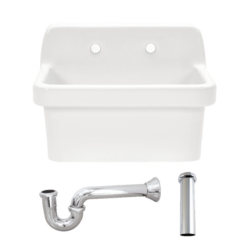 Kingston Brass Doriteal 24" Ceramic Single Bowl Wall Mount Kitchen Sink with Strainer, White/Polished Chrome - KGPKWS2419171