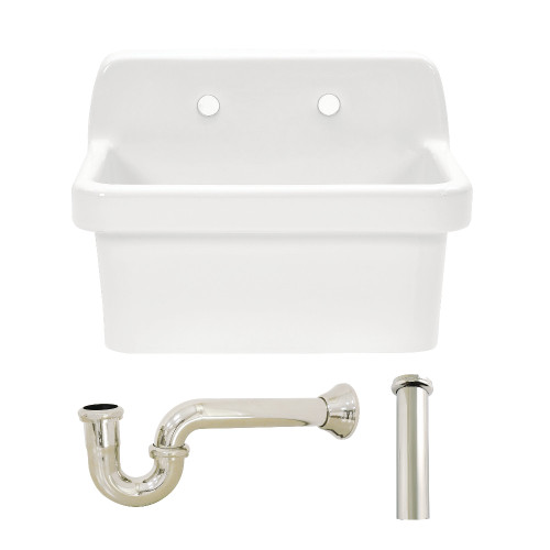 Kingston Brass Doriteal 24" Ceramic Single Bowl Wall Mount Kitchen Sink with Strainer, White/Polished Nickel - KGPKWS2419176