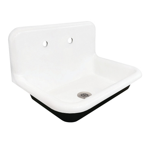 Kingston Brass Towne 30" Cast Iron Single Bowl Wall Mount Utility Sink with Drain, White/Brushed Nickel - KGCLWS3020198