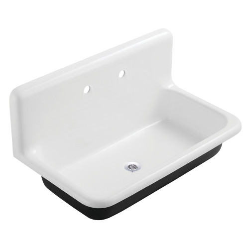 Kingston Brass Petra Galley 36" Cast Iron Single Bowl Wall Mount Utility Sink with Drain, White/Polished Chrome - KGCLWS3620191
