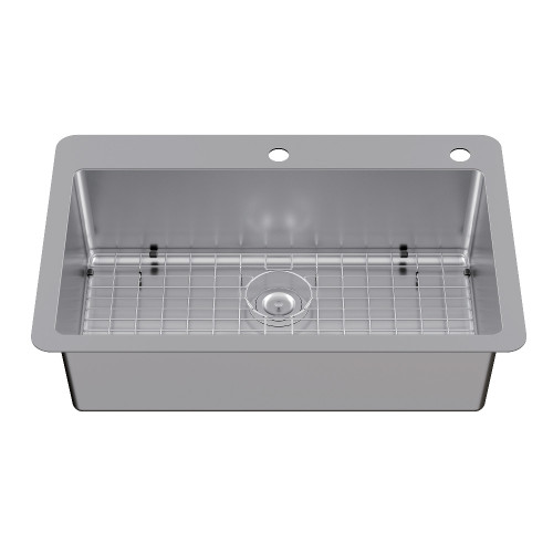 Kingston Brass Calgary 33" Stainless Steel Single Bowl Dual Mount Kitchen Sink with Bottom Grid and Strainer, Brushed - GKDS332292H
